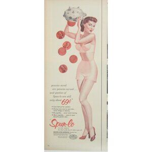 Vintage 1950s Span-Lo Lingerie Ad Pin-Up Style Print Piggy Bank Penny